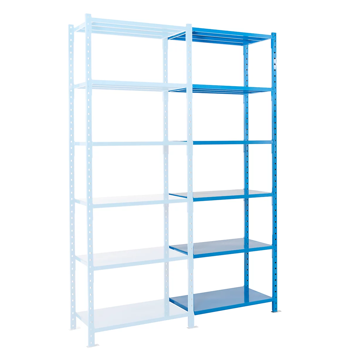 Legbordstelling-aanbouwsectie, m. 6 legborden van plaatstaal, B 1260 x D 800 x H 3000 mm