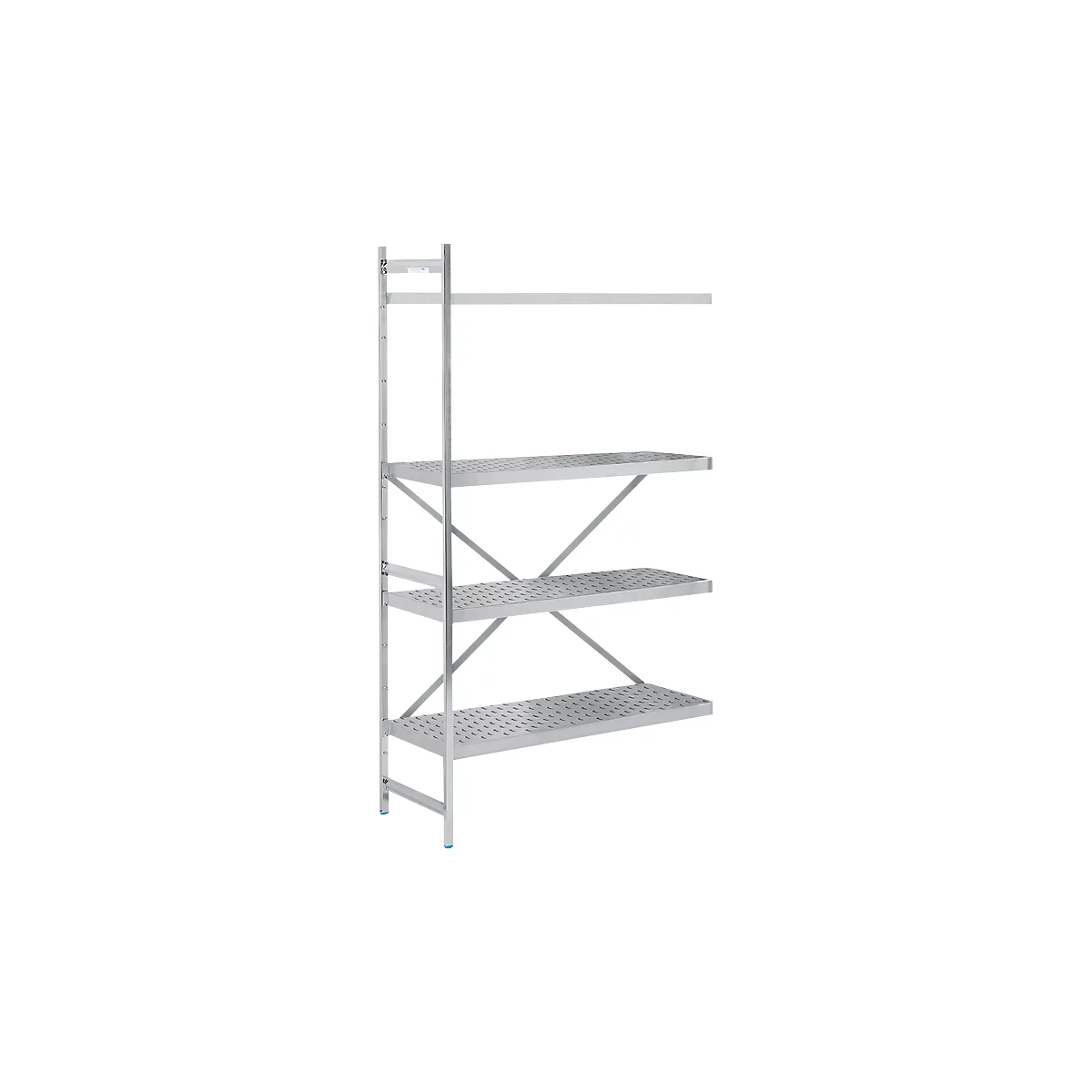 Legbordstelling, aanbouwstelling, roestvrij staal, geperforeerde bodem, H 2000 x B 1175 x D 500 mm