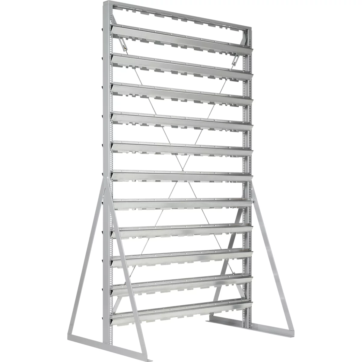 Legbordstellingen, aan 2 zijden monteerbaar, 22 rijen, zonder open front legborden, B 1145 x D 800 x H 1950 mm, staal, grijs
