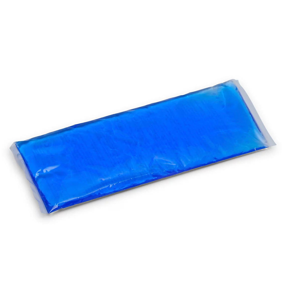 Deux poches de glace en gel bleu, de forme rectangulaire et carrée, sur fond blanc.