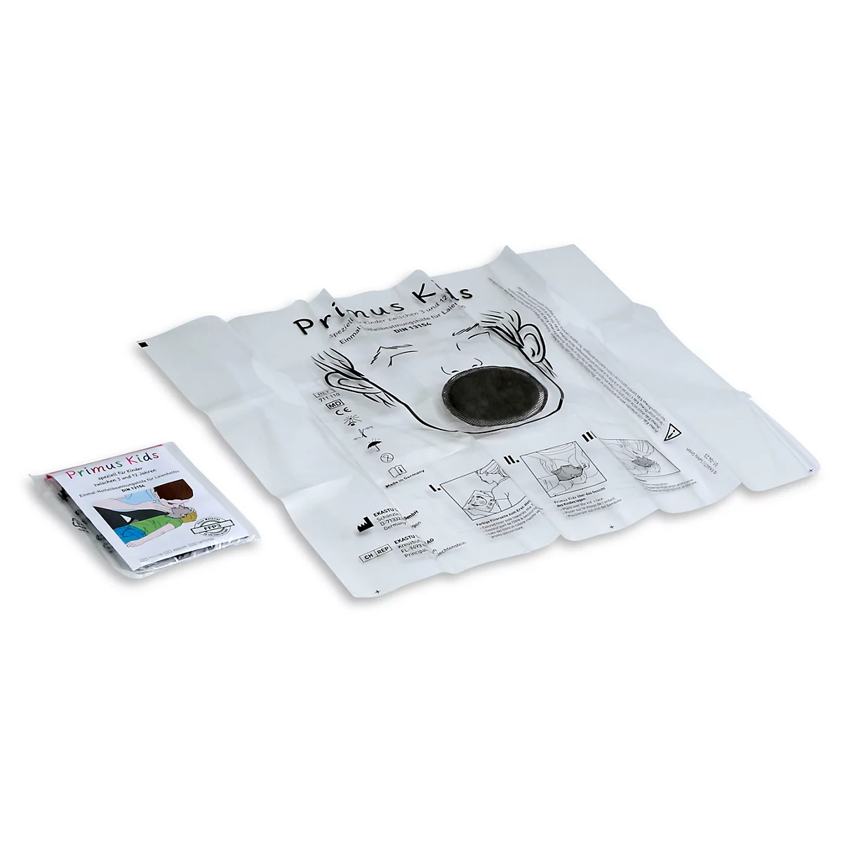 Un oreiller médical de positionnement de la tête avec des instructions sur fond blanc.