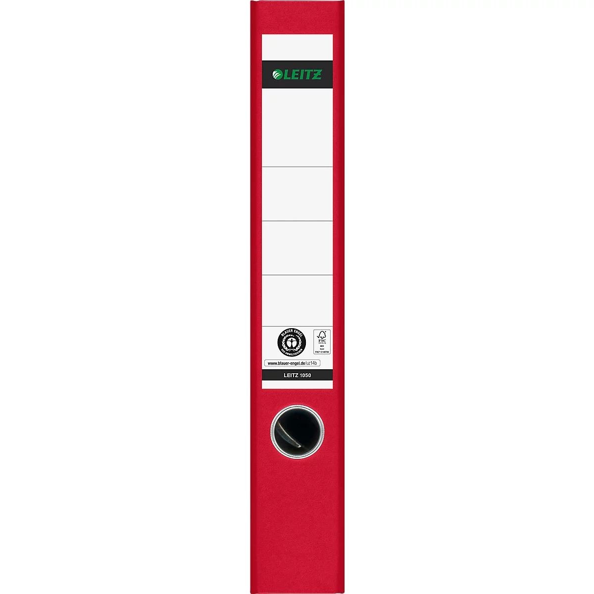 LEITZ®1050 carpetas, DIN A4, ancho de lomo 52 mm, agujero de agarre, etiqueta de lomo pegada, cartón duro, 20 unidades, rojo