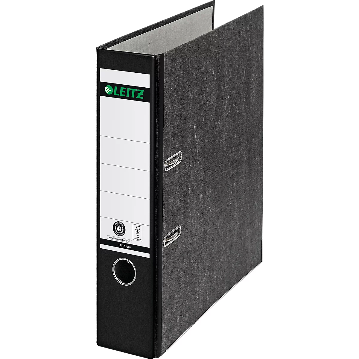 LEITZ®1080 carpetas, DIN A4, ancho de lomo 80 mm, agujero de agarre, etiqueta de lomo pegada, cartón duro, 20 unidades, negro