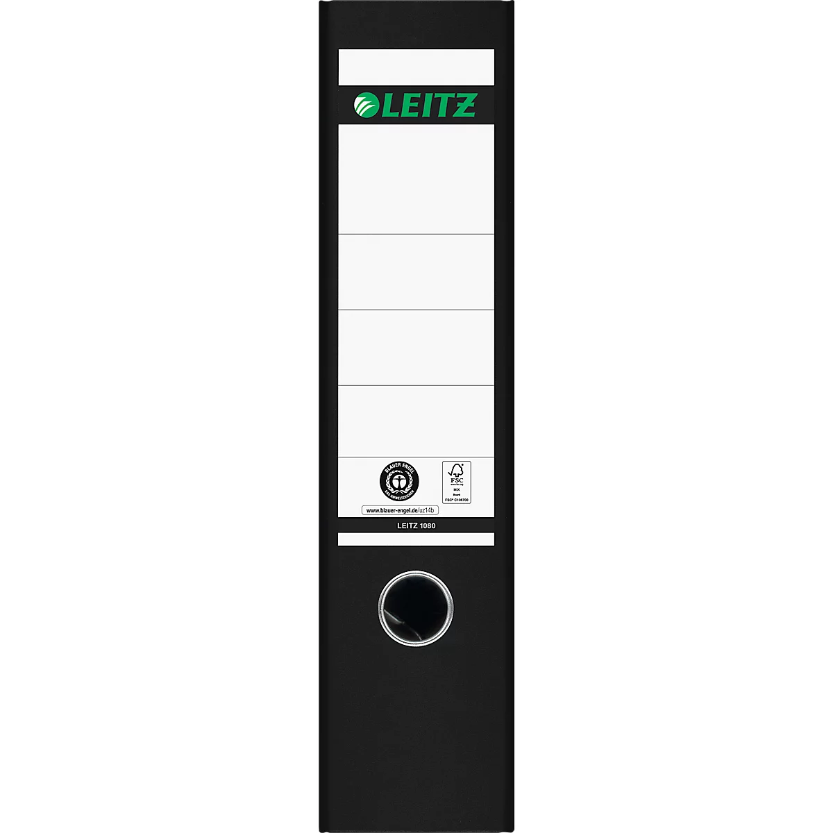 LEITZ®1080 carpetas, DIN A4, ancho de lomo 80 mm, agujero de agarre, etiqueta de lomo pegada, cartón duro, 20 unidades, negro