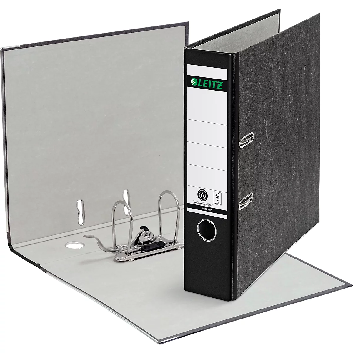 LEITZ®1080 carpetas, DIN A4, ancho de lomo 80 mm, agujero de agarre, etiqueta de lomo pegada, cartón duro, 20 unidades, negro