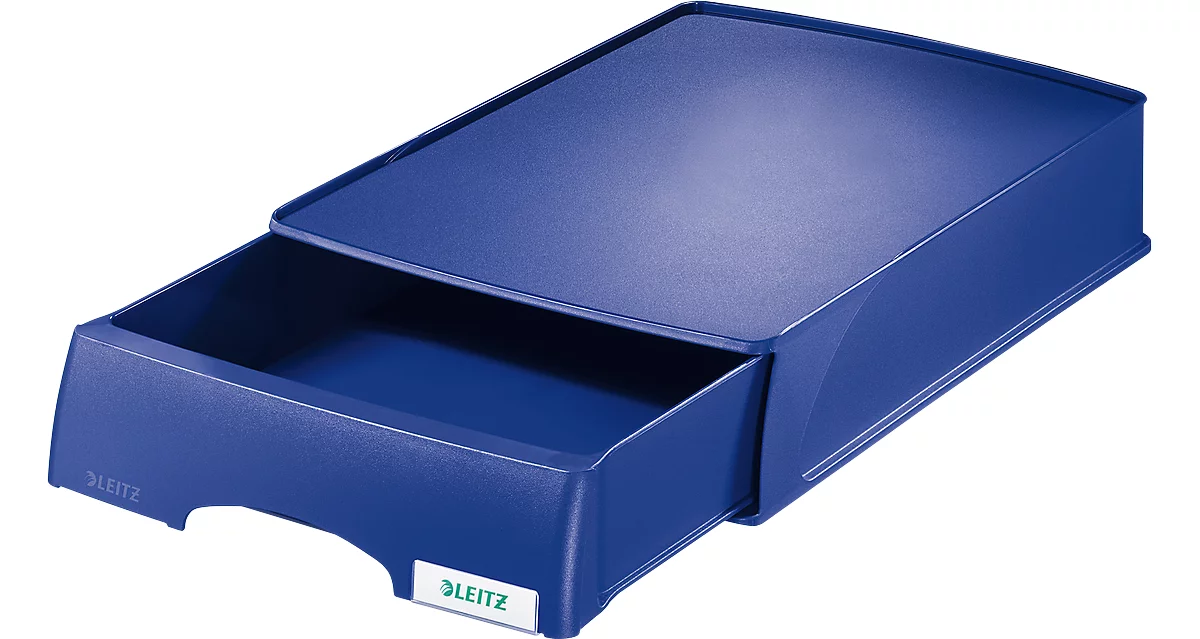 LEITZ® bandeja para cartas con cajón Plus, A4, plástico, paquete de 4, azul