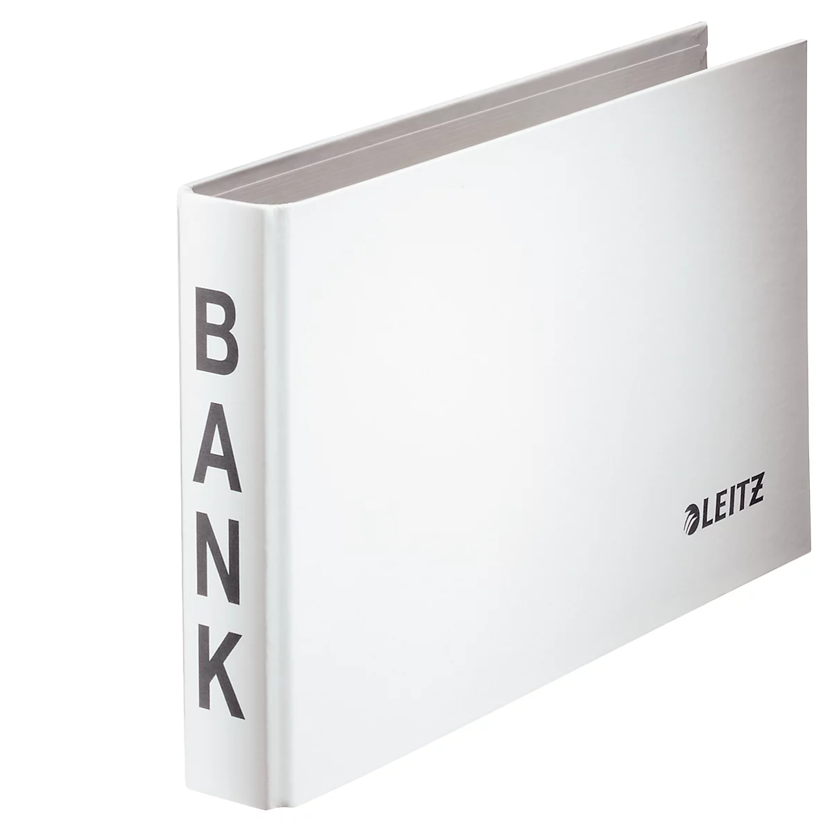 White file folder with the inscription BANK. On the side it says LEITZ.