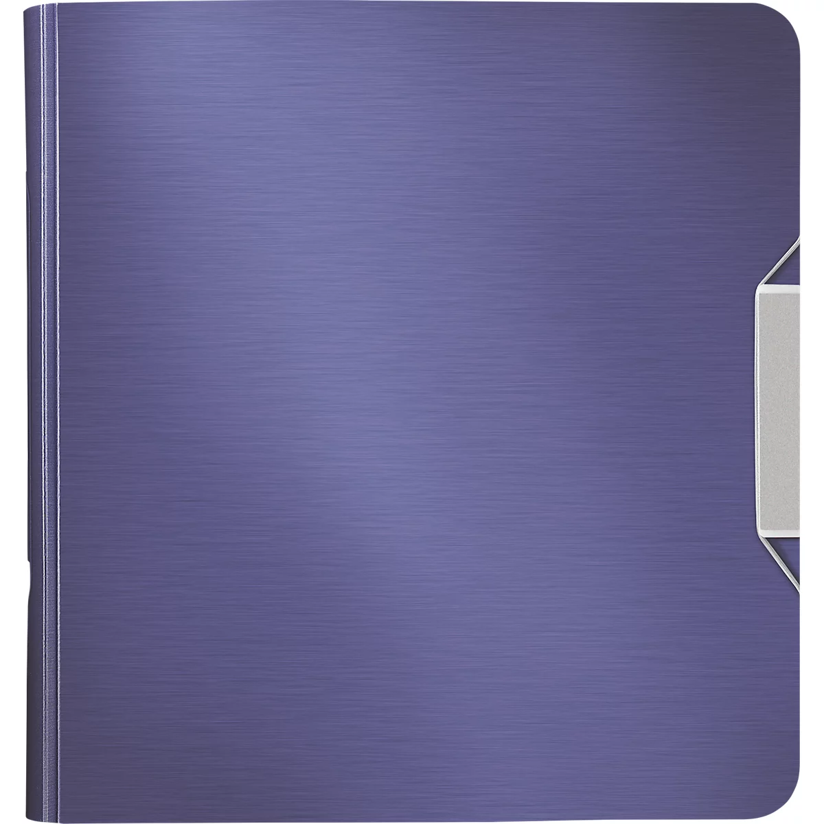 Blue notebook with silver closure. The surface is slightly textured.