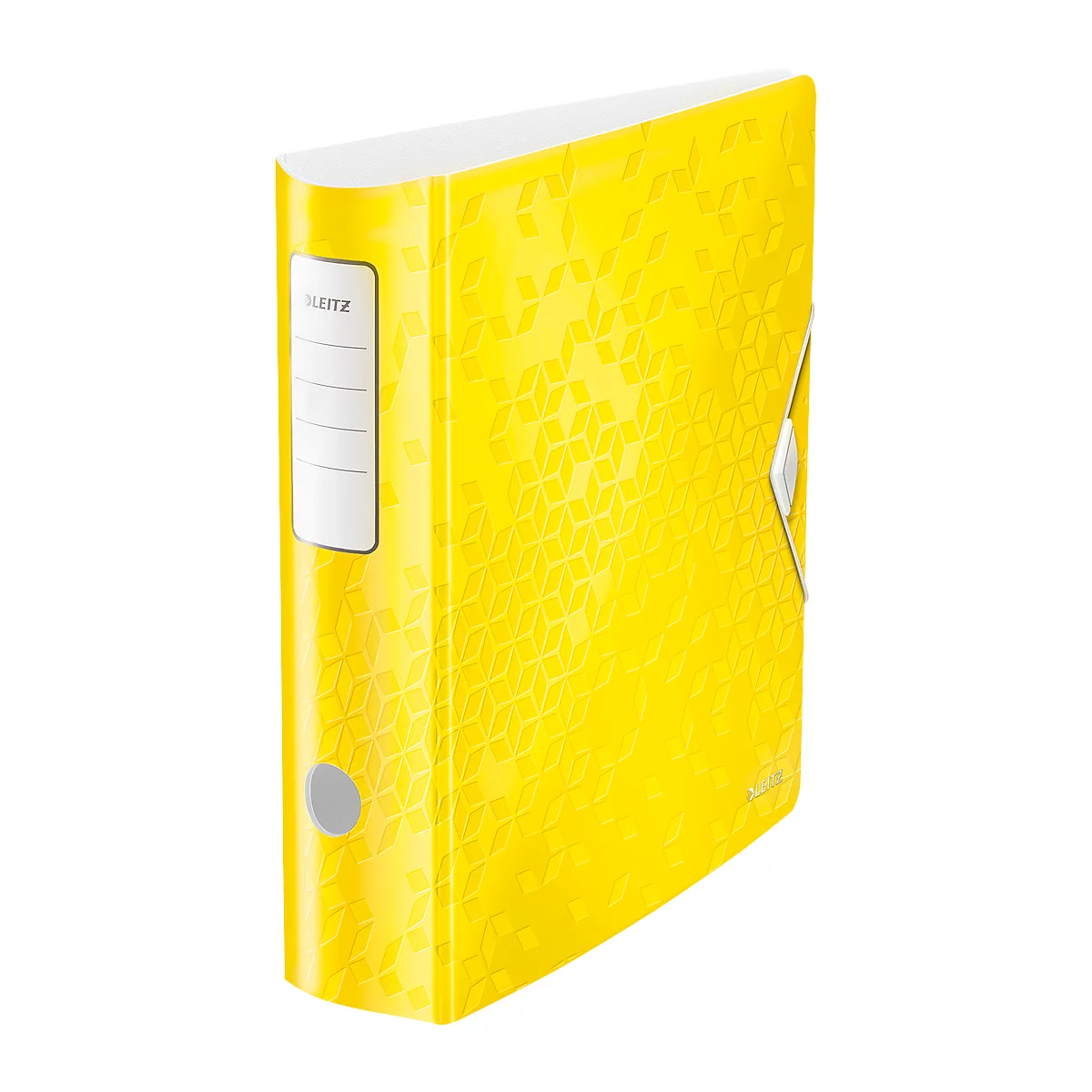 Yellow binder with pattern and the word "Leitz".
