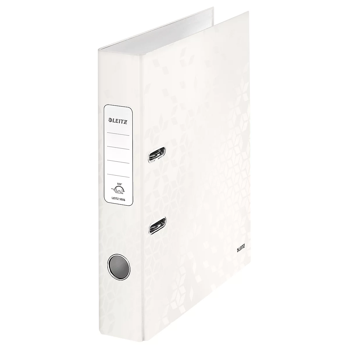 White file folder with floral pattern and Leitz logo.