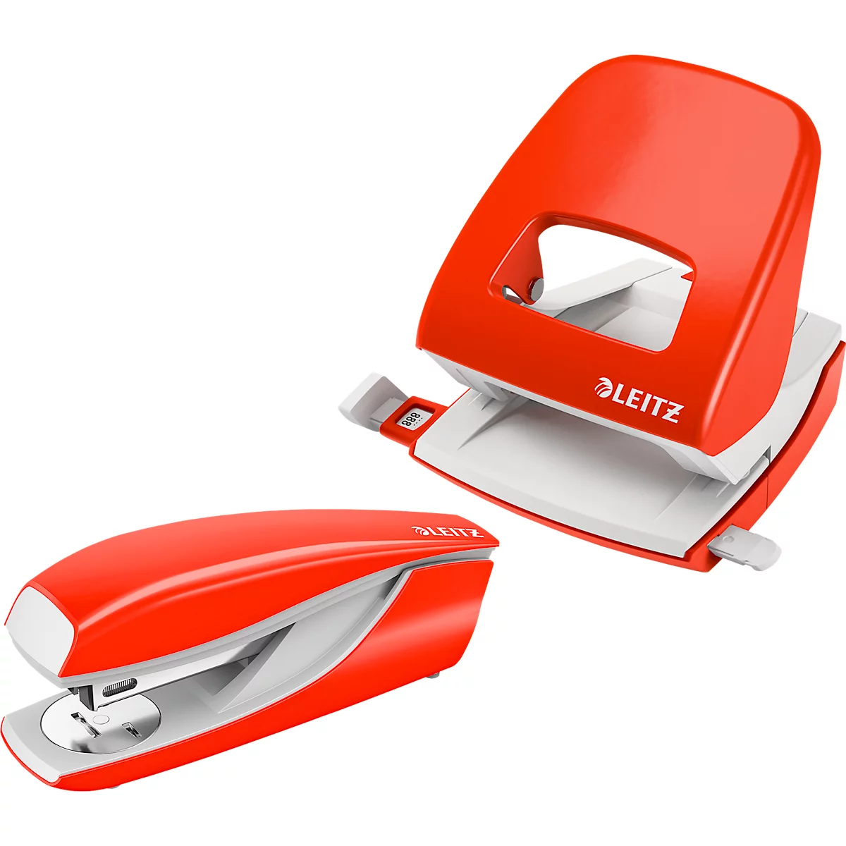 LEITZ® Bürolocher + Tischheftgerät SET, hellrot