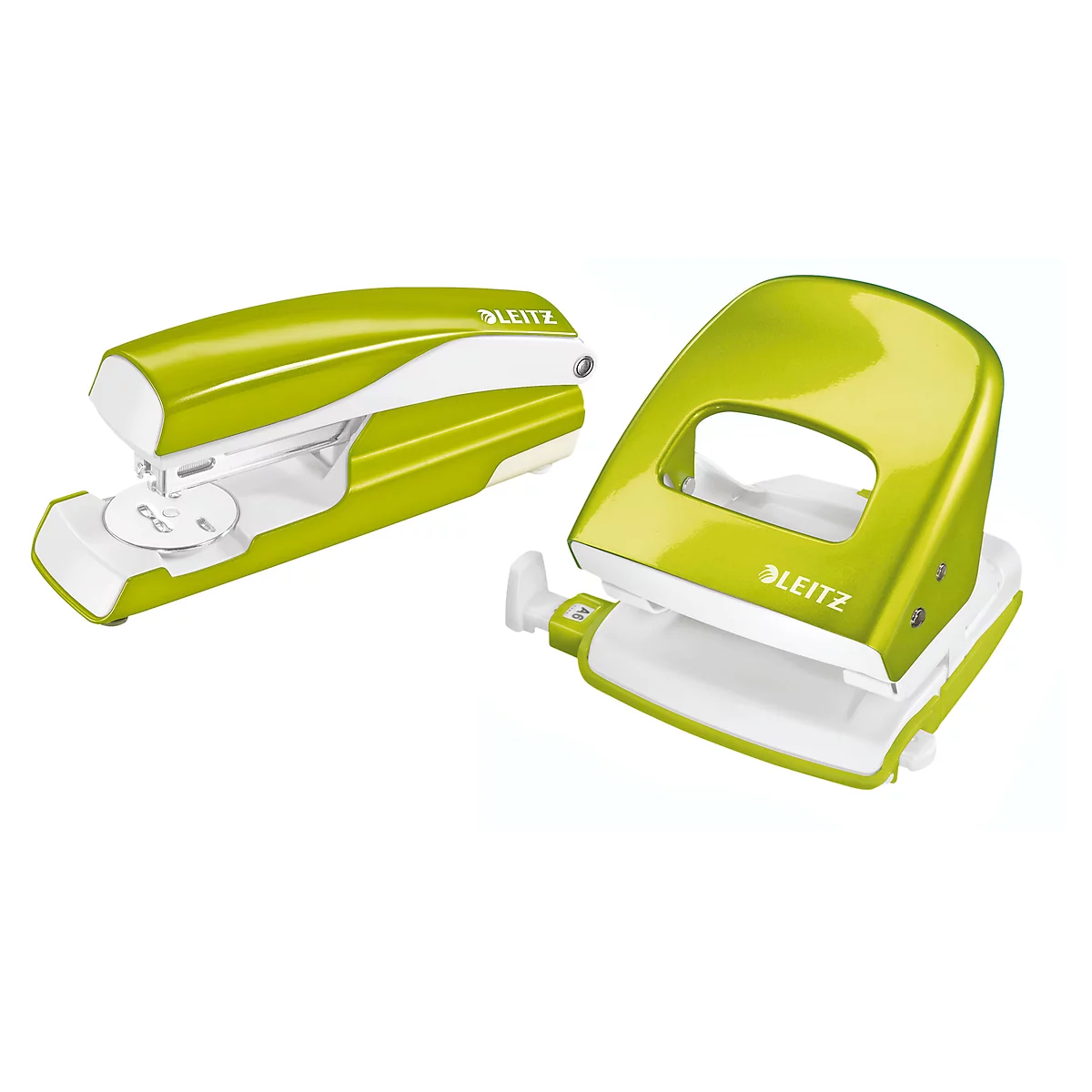 LEITZ® Bürolocher + Tischheftgerät Wow SET, metallic-grün