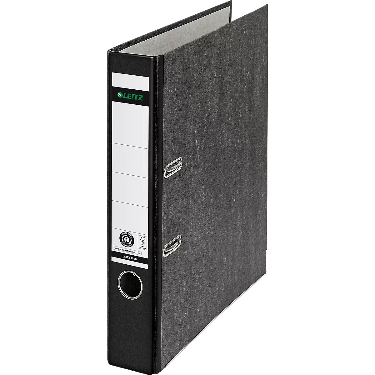 LEITZ® Carpeta 1050, DIN A4, ancho de lomo 52 mm, agujero de agarre, etiqueta de lomo encolada, cartón duro, 20 unidades, negro