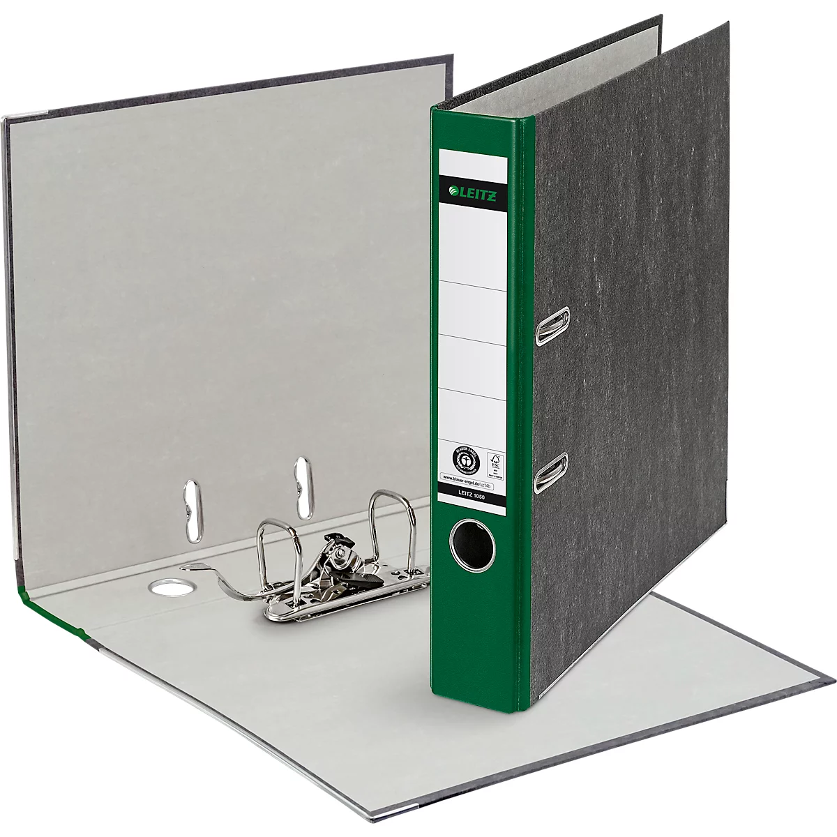 LEITZ® Carpeta 1050, DIN A4, ancho de lomo 52 mm, agujero de agarre, etiqueta de lomo pegada, cartón duro, 1 unidad, verde