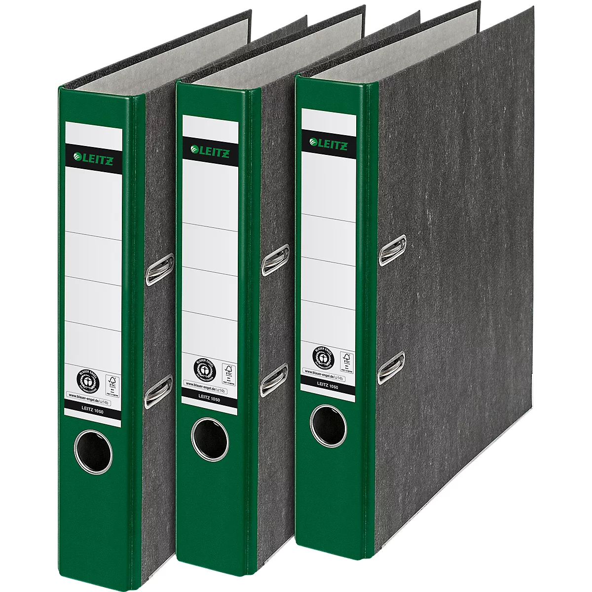 LEITZ® Carpeta 1050, DIN A4, ancho de lomo 52 mm, agujero de agarre, etiqueta de lomo pegada, cartón duro, 1 unidad, verde