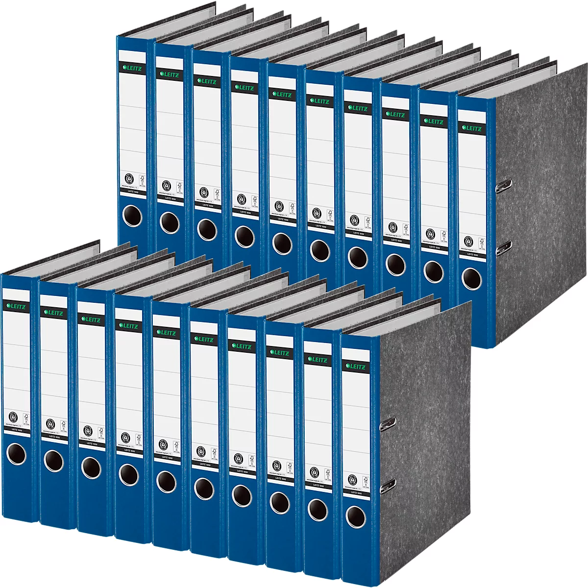 LEITZ® Carpeta 1050, DIN A4, ancho de lomo 52 mm, agujero de agarre, etiqueta de lomo pegada, cartón duro, 20 unidades, azul
