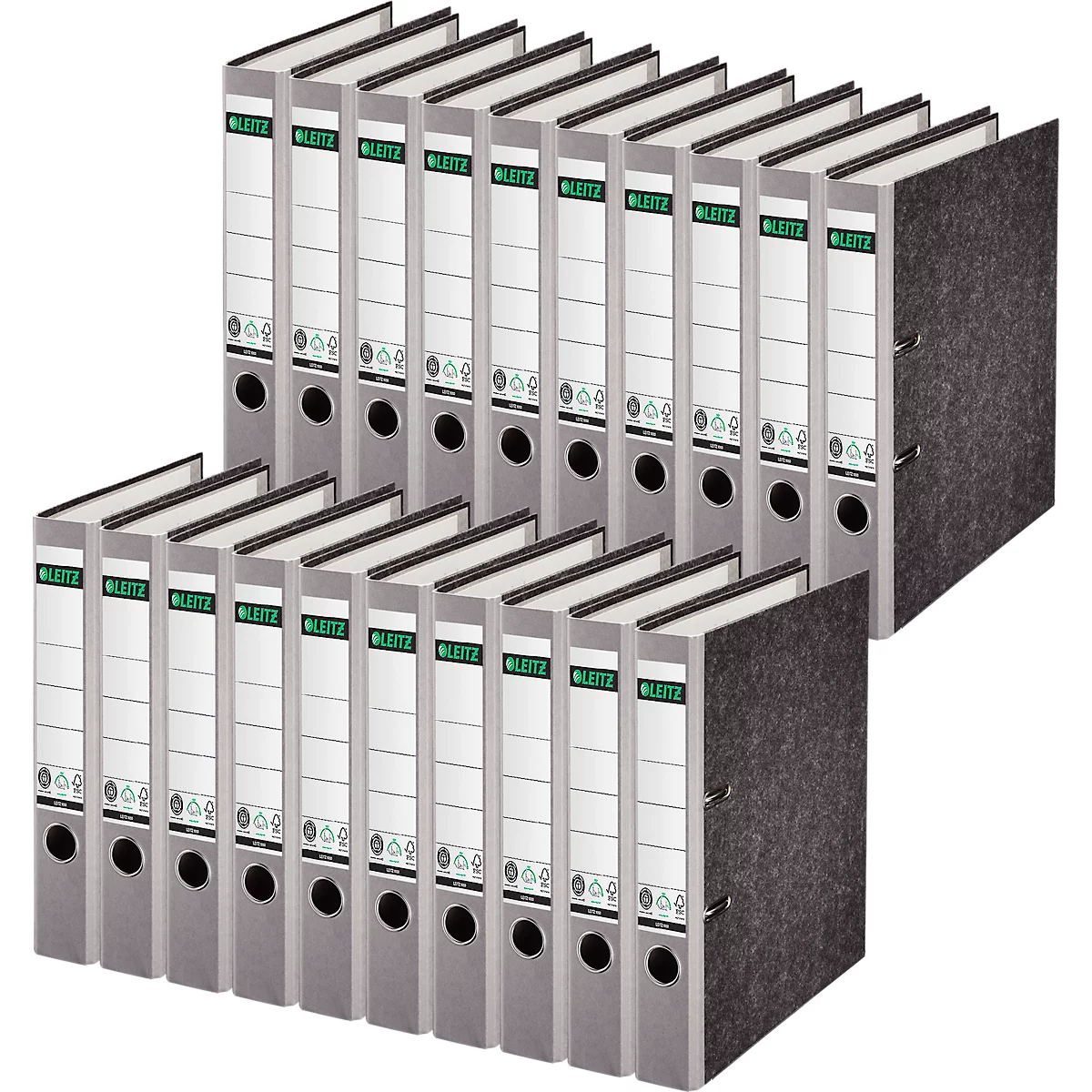 LEITZ® Carpeta 1050, DIN A4, ancho de lomo 52 mm, agujero de agarre, etiqueta de lomo pegada, cartón duro, 20 unidades, gris
