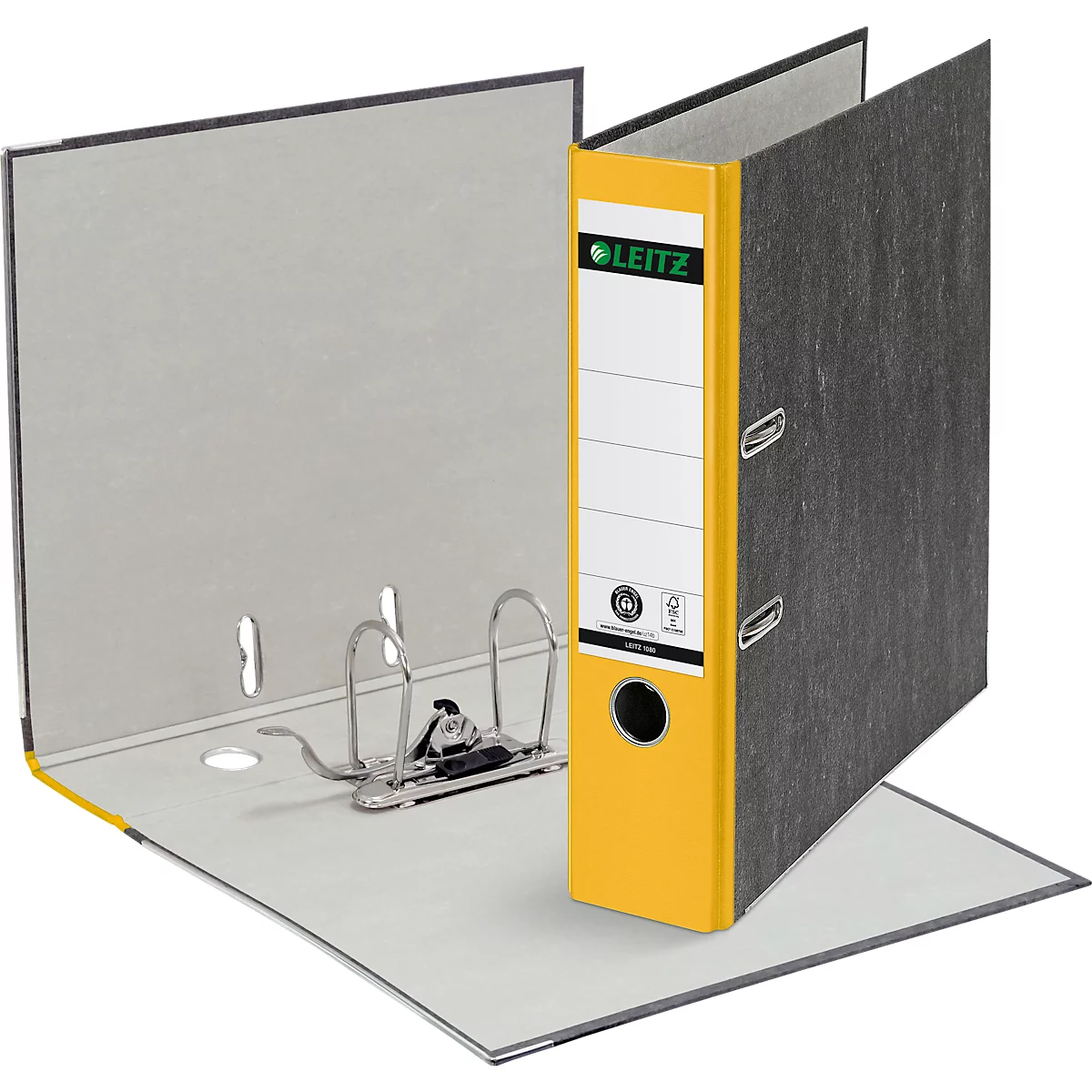LEITZ® Carpeta 1080, DIN A4, ancho de lomo 80 mm, agujero de agarre, etiqueta de lomo pegada, cartón duro, 1 unidad, amarillo