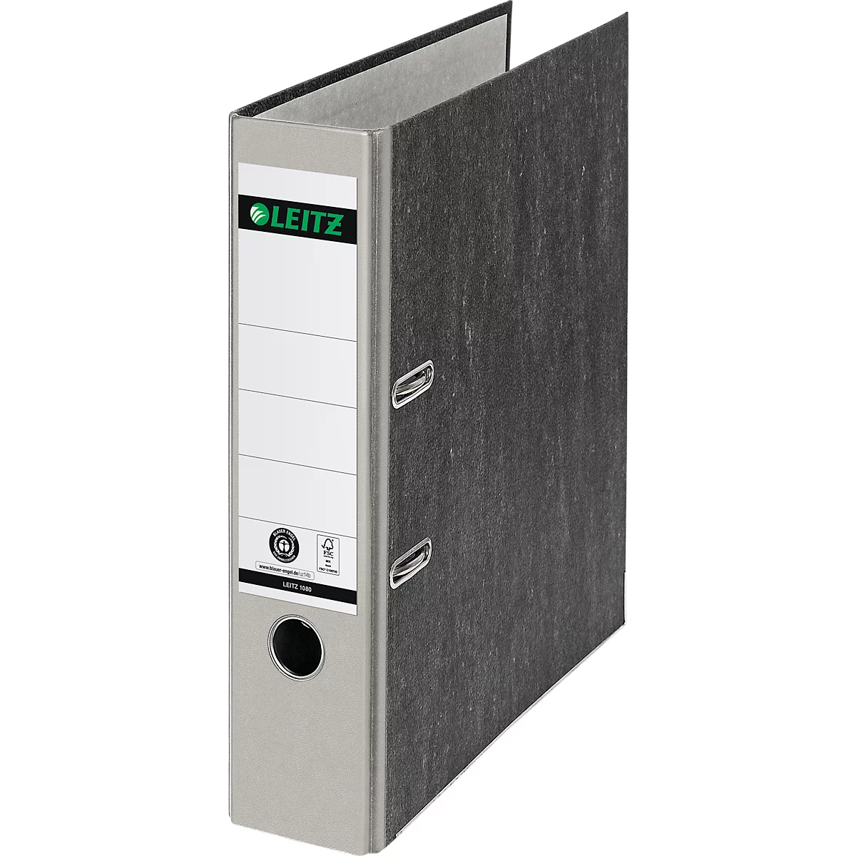 LEITZ® Carpeta 1080, DIN A4, ancho de lomo 80 mm, agujero de agarre, etiqueta de lomo pegada, cartón duro, 1 unidad, gris