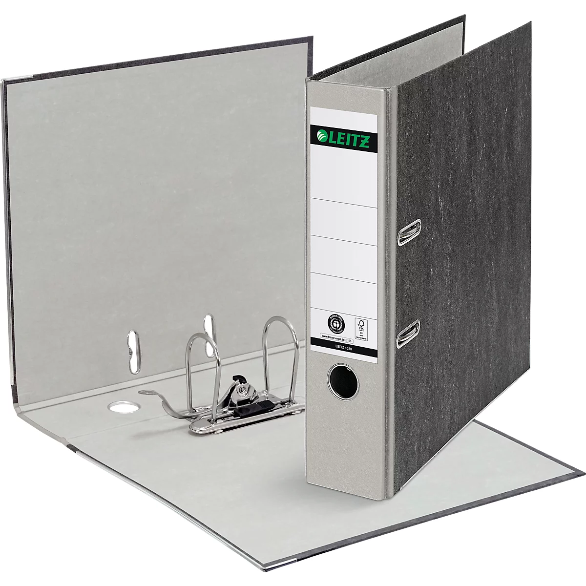 LEITZ® Carpeta 1080, DIN A4, ancho de lomo 80 mm, agujero de agarre, etiqueta de lomo pegada, cartón duro, 1 unidad, gris