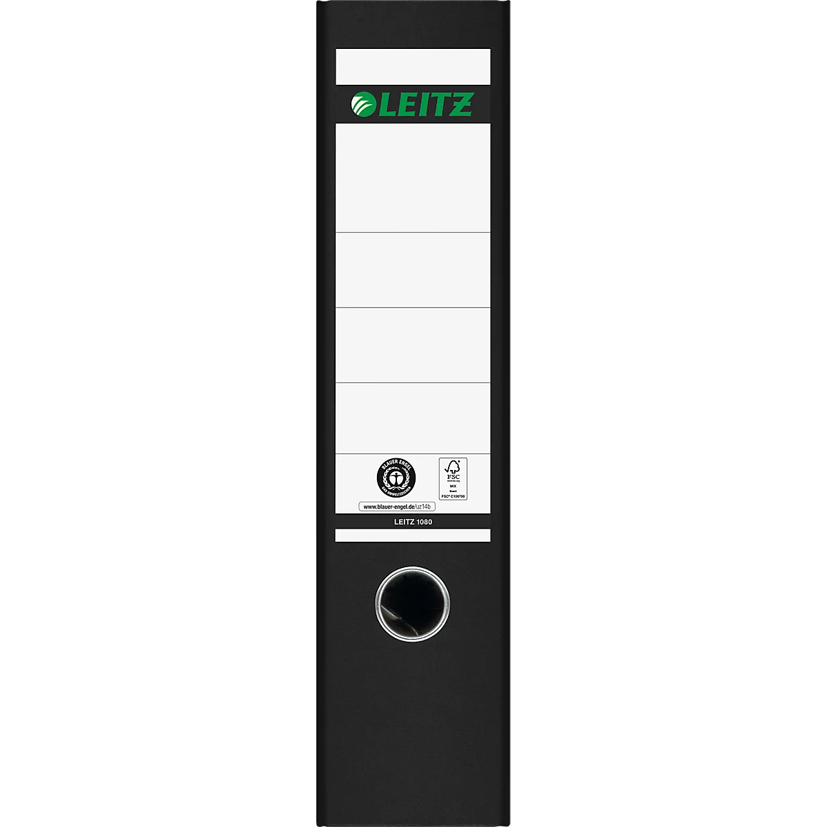 LEITZ® Carpeta 1080, DIN A4, ancho de lomo 80 mm, agujero de agarre, etiqueta de lomo pegada, cartón duro, 1 unidad, negro