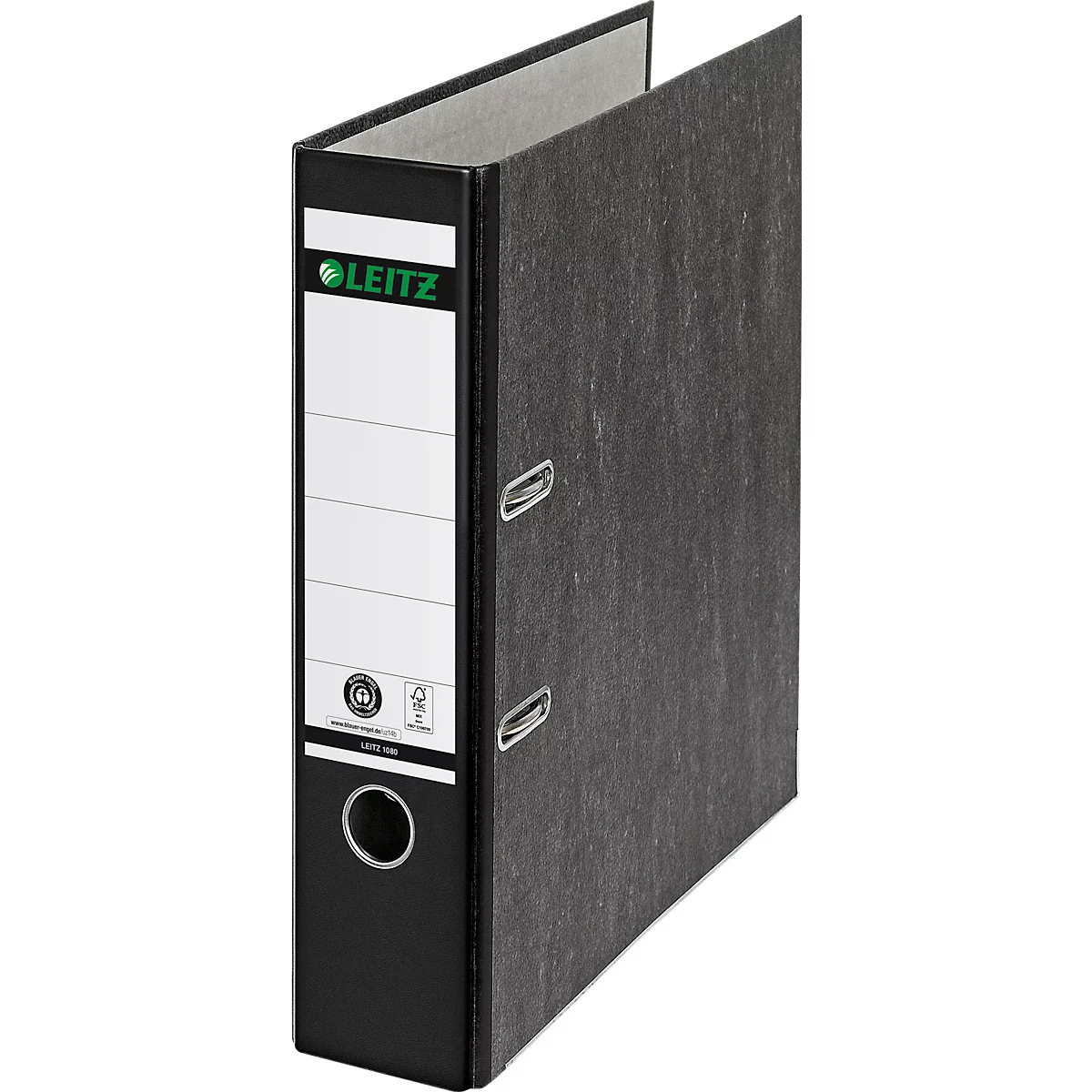 LEITZ® Carpeta 1080, DIN A4, ancho de lomo 80 mm, agujero de agarre, etiqueta de lomo pegada, cartón duro, 1 unidad, negro