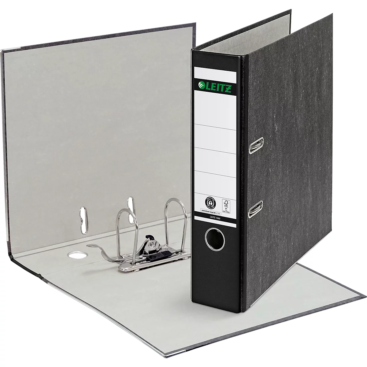 LEITZ® Carpeta 1080, DIN A4, ancho de lomo 80 mm, agujero de agarre, etiqueta de lomo pegada, cartón duro, 1 unidad, negro