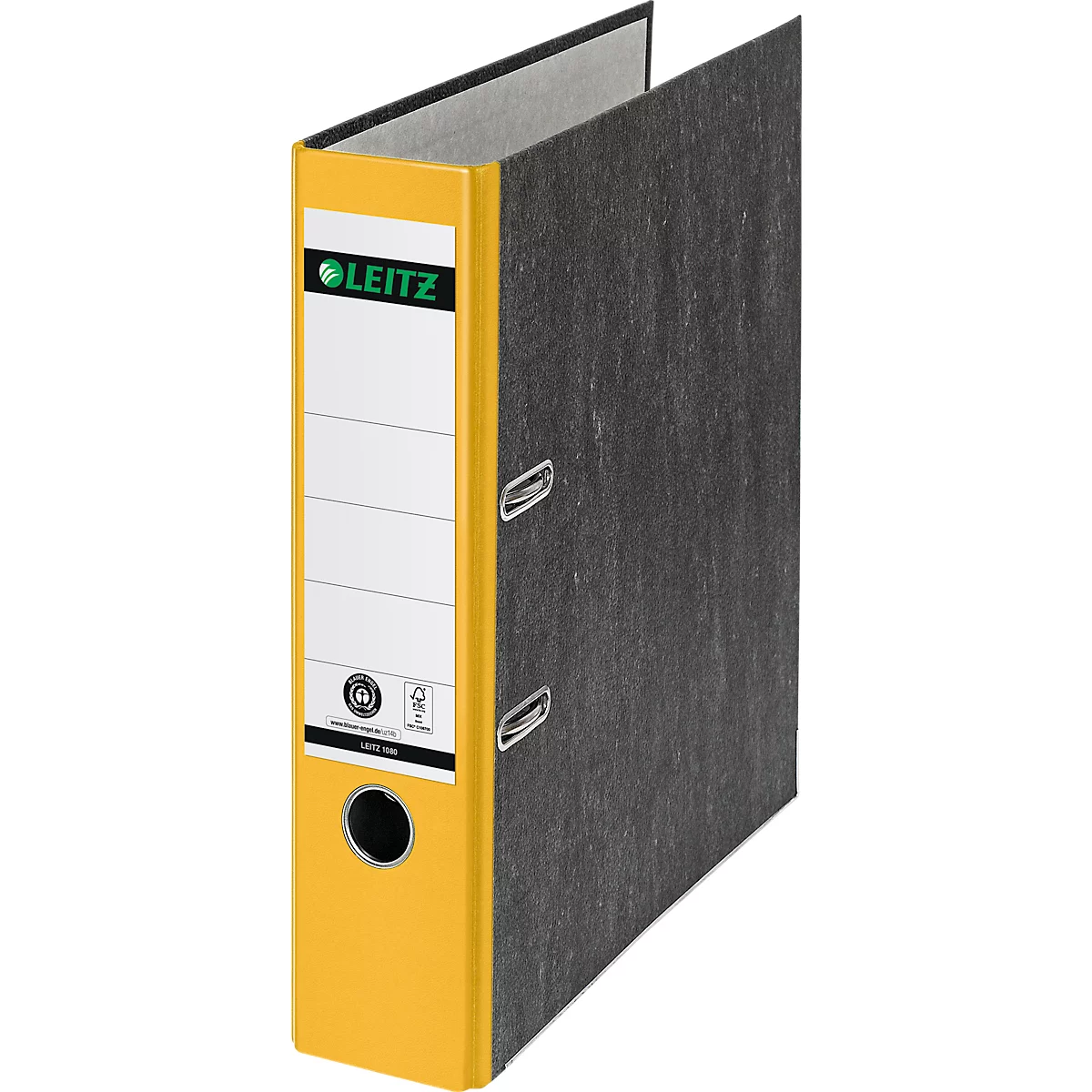 LEITZ® Carpeta 1080, DIN A4, ancho de lomo 80 mm, agujero de agarre, etiqueta de lomo pegada, cartón duro, 20 unidades, amarillo