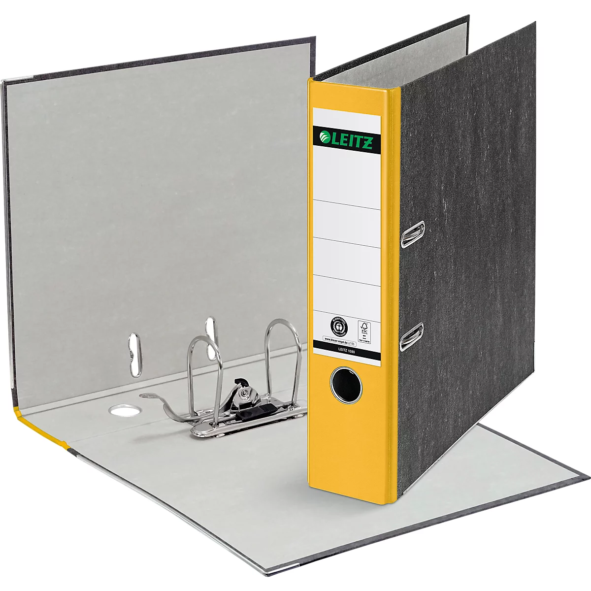 LEITZ® Carpeta 1080, DIN A4, ancho de lomo 80 mm, agujero de agarre, etiqueta de lomo pegada, cartón duro, 20 unidades, amarillo
