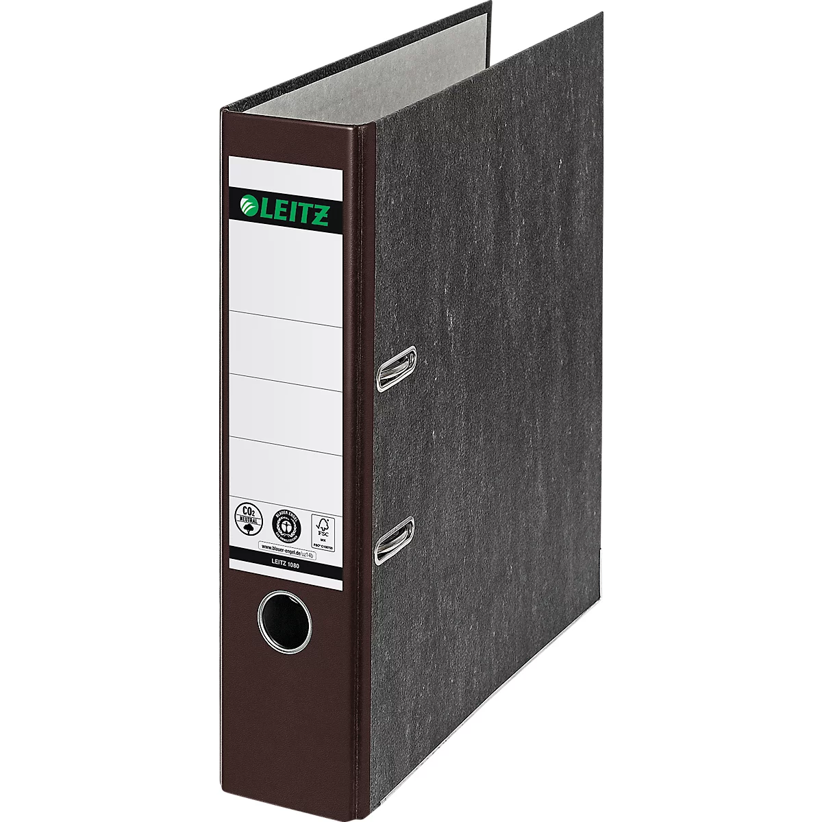 LEITZ® Carpeta 1080, DIN A4, ancho de lomo 80 mm, agujero de agarre, etiqueta de lomo pegada, cartón duro, 20 unidades, marrón