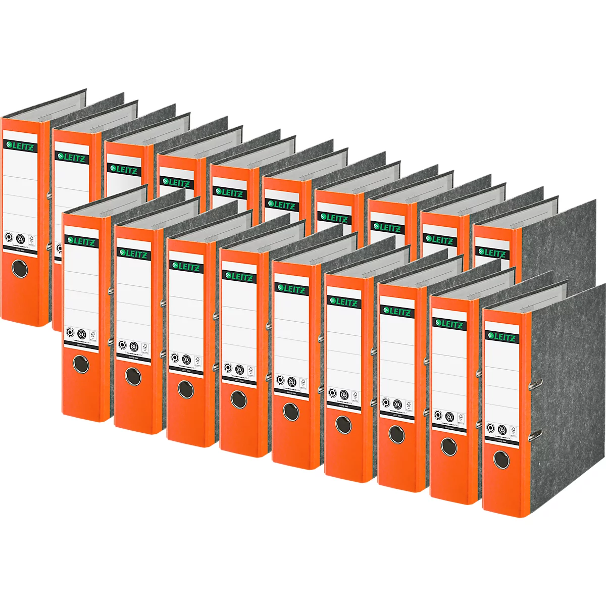 LEITZ® Carpeta 1080, DIN A4, ancho de lomo 80 mm, agujero de agarre, etiqueta de lomo pegada, cartón duro, 20 unidades, naranja