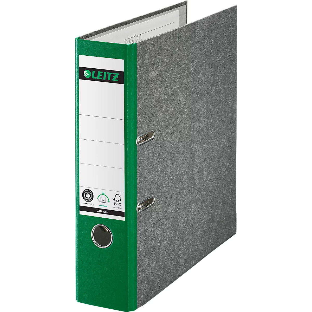 LEITZ® Carpeta 1080, DIN A4, ancho de lomo 80 mm, agujero de agarre, etiqueta de lomo pegada, cartón duro, 20 unidades, verde