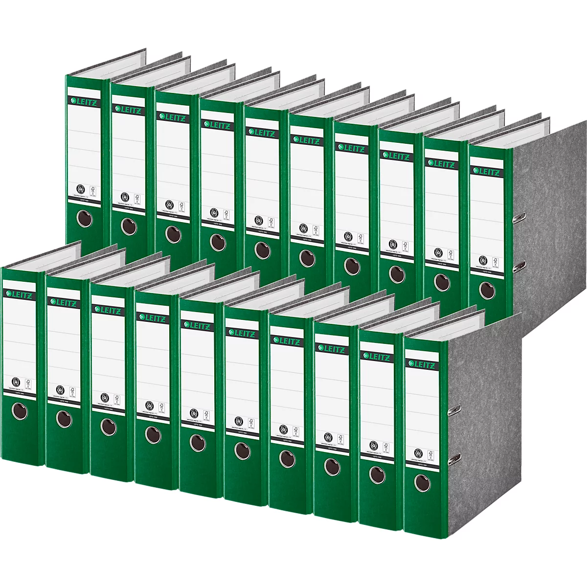 LEITZ® Carpeta 1080, DIN A4, ancho de lomo 80 mm, agujero de agarre, etiqueta de lomo pegada, cartón duro, 20 unidades, verde