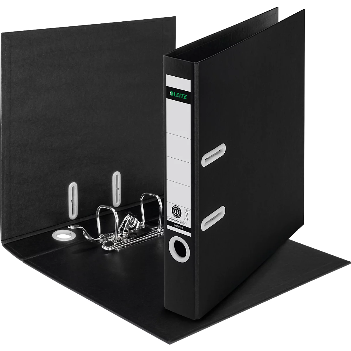 LEITZ® Classeur Recycle, A4, largeur dos 50 mm, mécanisme à levier 180°, étiquette dos &amp; trou de préhension, 100 % recyclable, noir