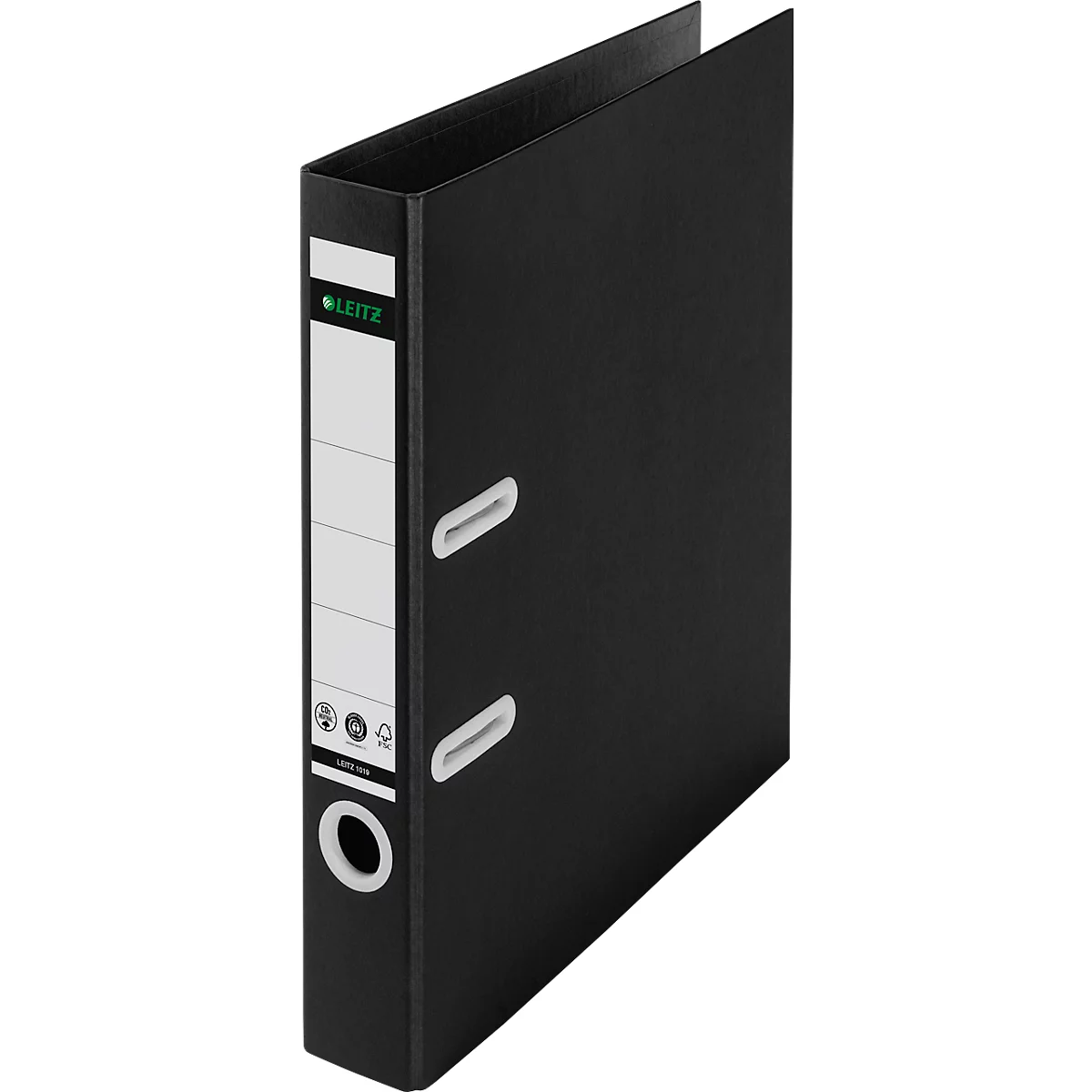 LEITZ® Classeur Recycle, A4, largeur dos 50 mm, mécanisme à levier 180°, étiquette dos &amp; trou de préhension, 100 % recyclable, noir