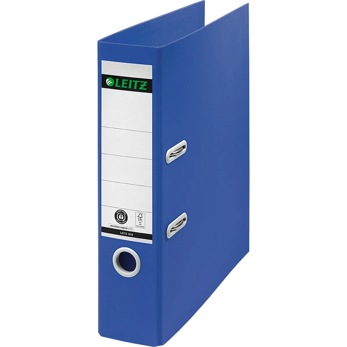 LEITZ® Classeur Recycle, DIN A4, Largeur de dos 80 mm, Mécanisme à levier 180°, Étiquette de dos &amp; Trou de poignée, 100 % recyclable, bleu