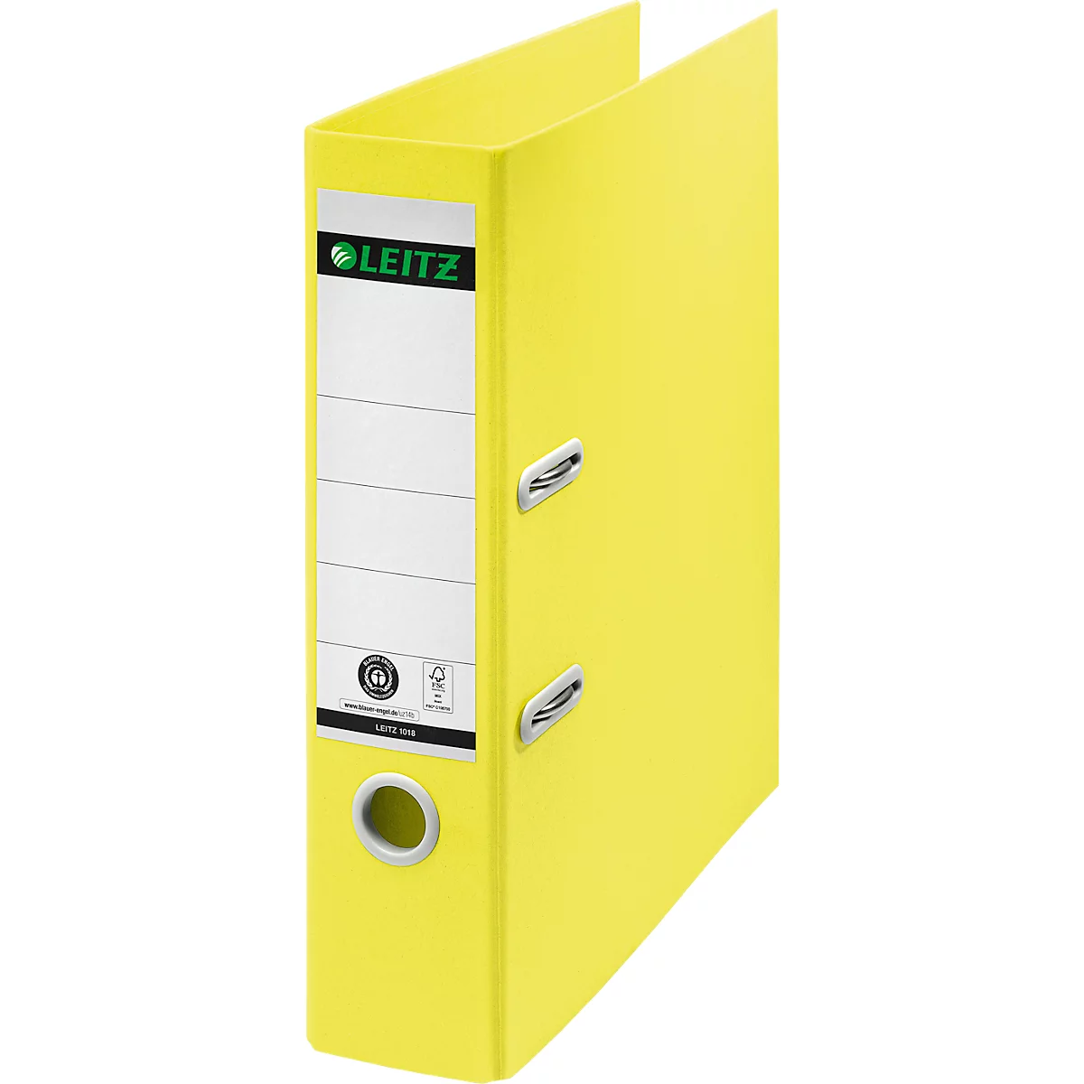 LEITZ® Classeur Recycle, DIN A4, Largeur de dos 80 mm, Mécanisme à levier 180°, Étiquette de dos &amp; Trou de poignée, 100 % recyclable, jaune