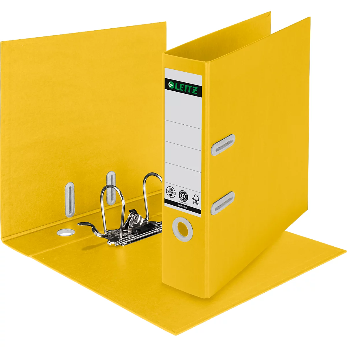 LEITZ® Classeur Recycle, DIN A4, Largeur de dos 80 mm, Mécanisme à levier 180°, Étiquette de dos &amp; Trou de poignée, 100 % recyclable, jaune