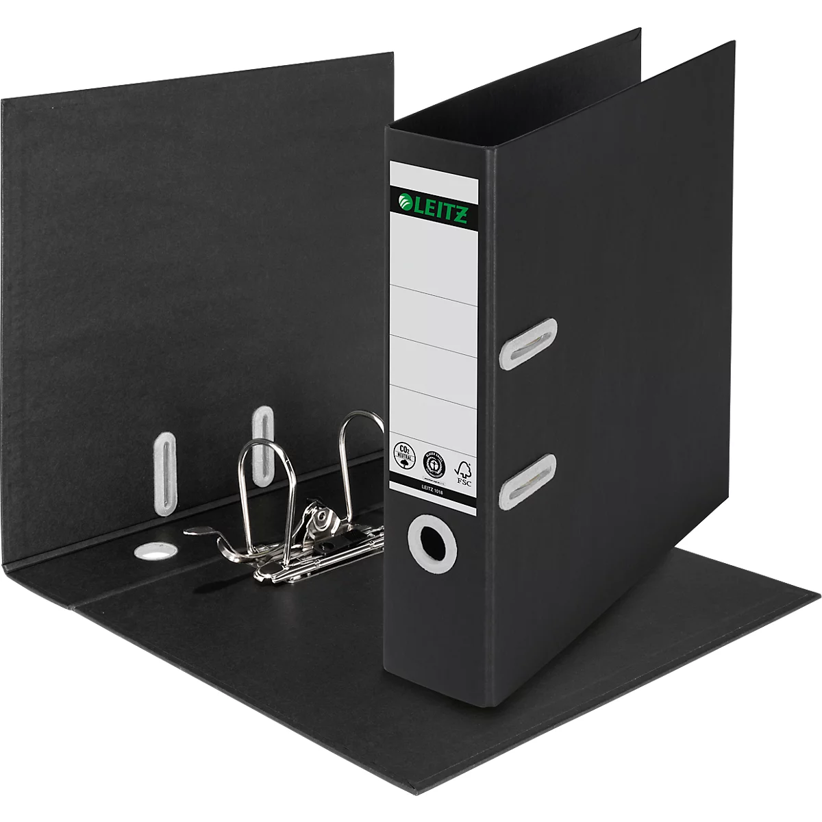 LEITZ® Classeur Recycle, DIN A4, Largeur de dos 80 mm, Mécanisme à levier 180°, Étiquette de dos &amp; Trou de poignée, 100 % recyclable, noir