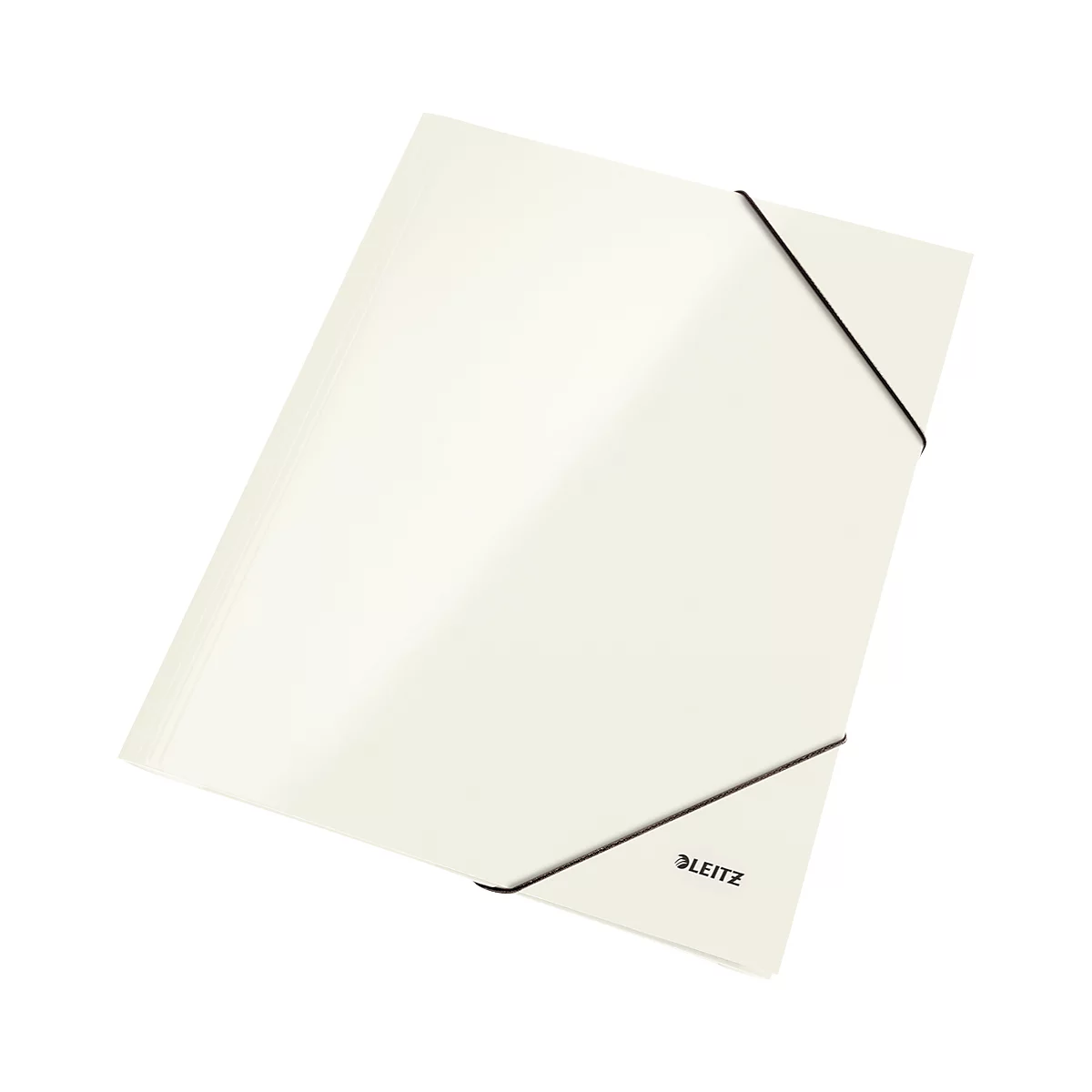 Ivory Leitz folder with black elastic band. The word 'LEITZ' is visible on the bottom right.