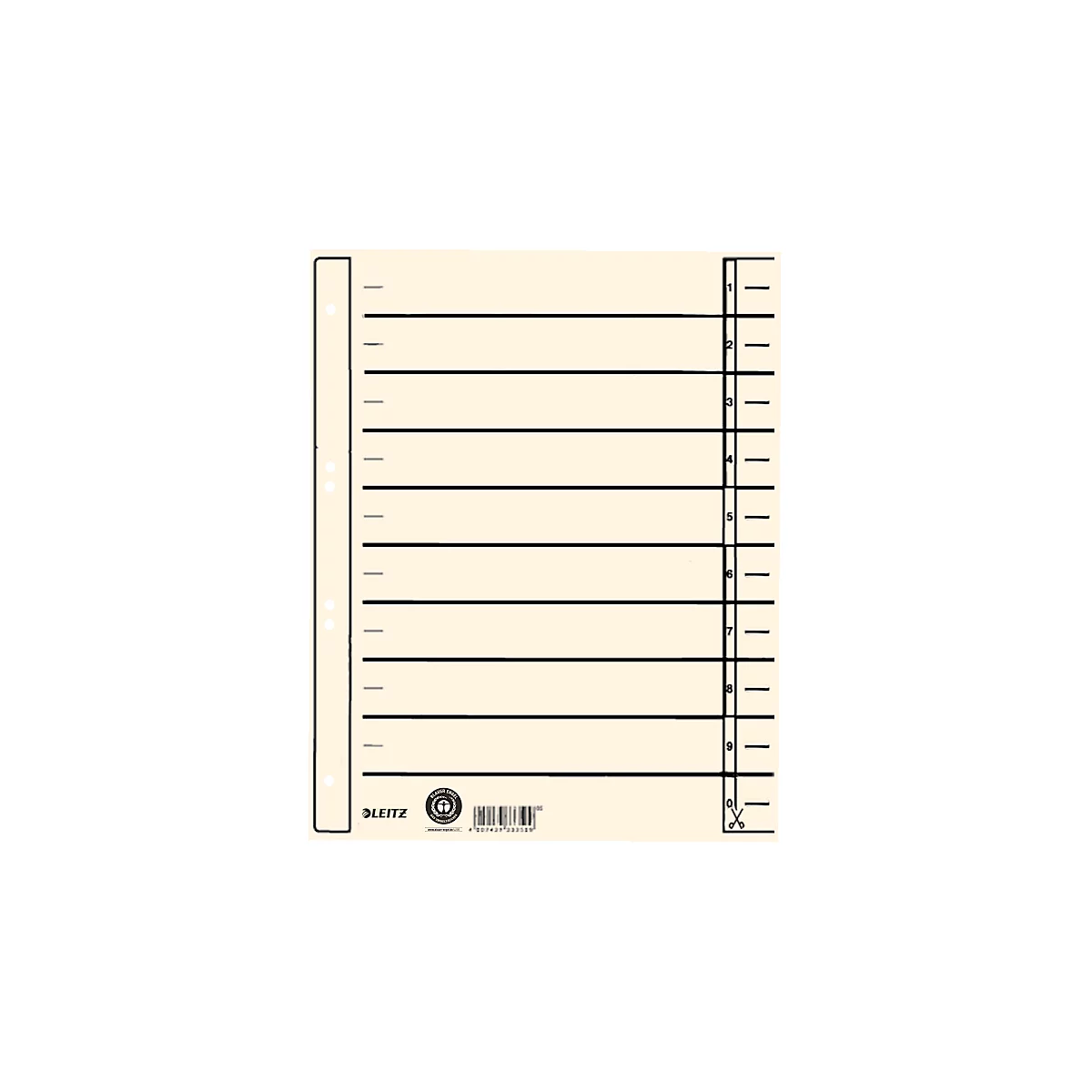 Beige index card with black lines and markings.