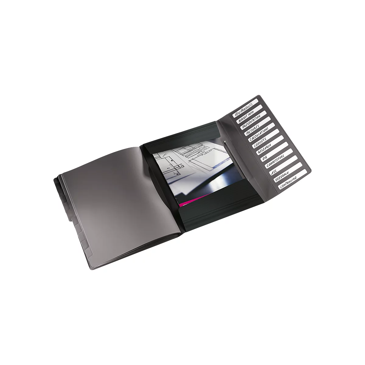 LEITZ® documentenmap Solid, A4, 3 flappen, 12 vakken, PP, zwart