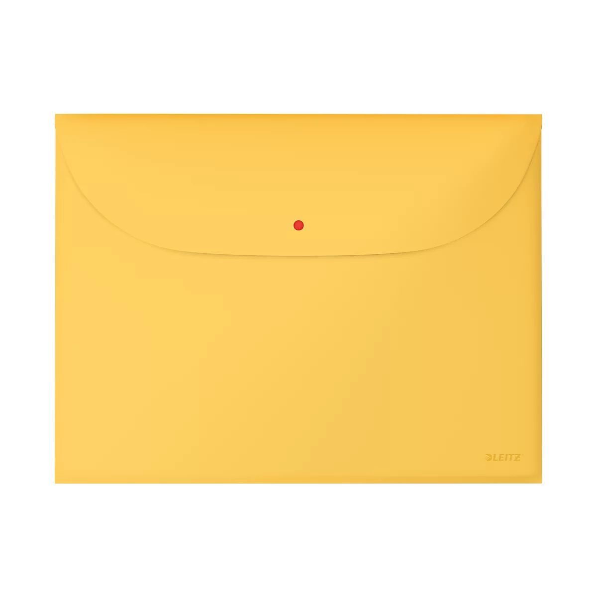 Gelbe Dokumentenmappe mit rotem Knopfverschluss.