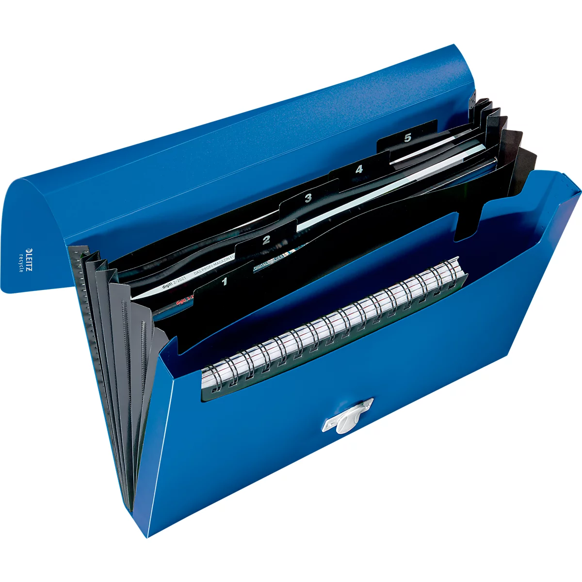 Leitz® Dokumentenmappe Recycle, A4, bis 250 Blatt, 5 Fächer & Ablagefach, blickdicht, 100 % recycelbar, Blauer Engel, Kunststoff, blau