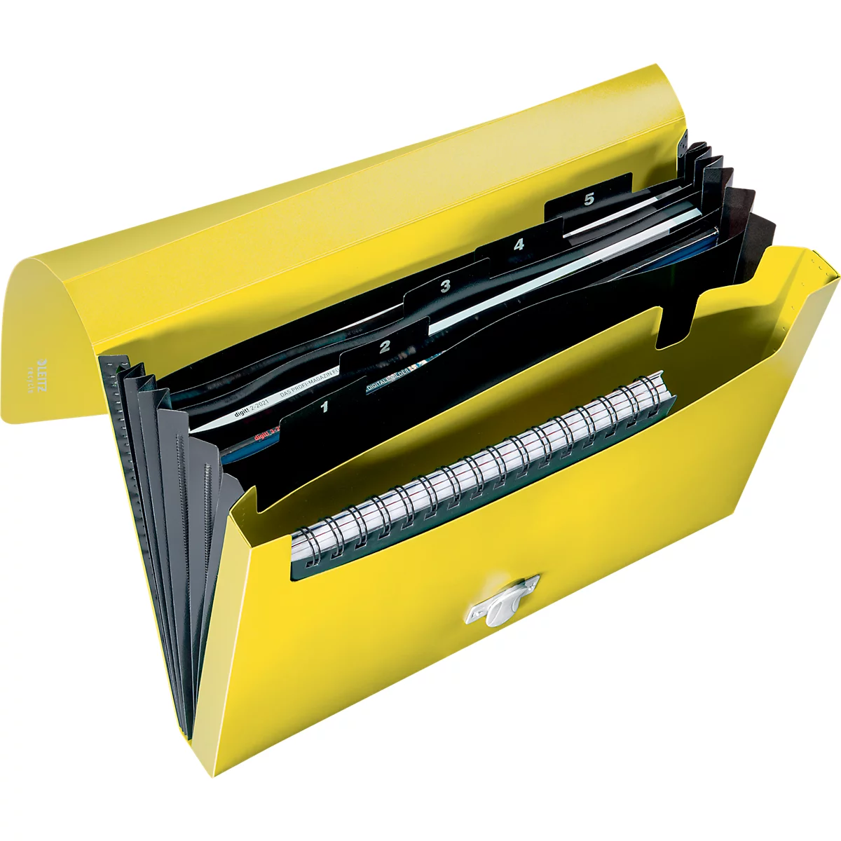 Leitz® Dokumentenmappe Recycle, A4, bis 250 Blatt, 5 Fächer & Ablagefach, blickdicht, 100 % recycelbar, Blauer Engel, Kunststoff, gelb