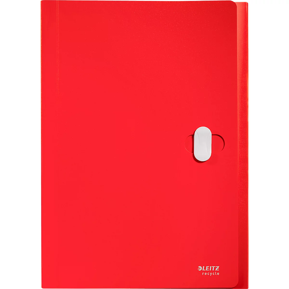 Leitz® Dokumentenmappe Recycle, A4, bis 250 Blatt, 5 Fächer & Ablagefach, blickdicht, 100 % recycelbar, Blauer Engel, Kunststoff, rot
