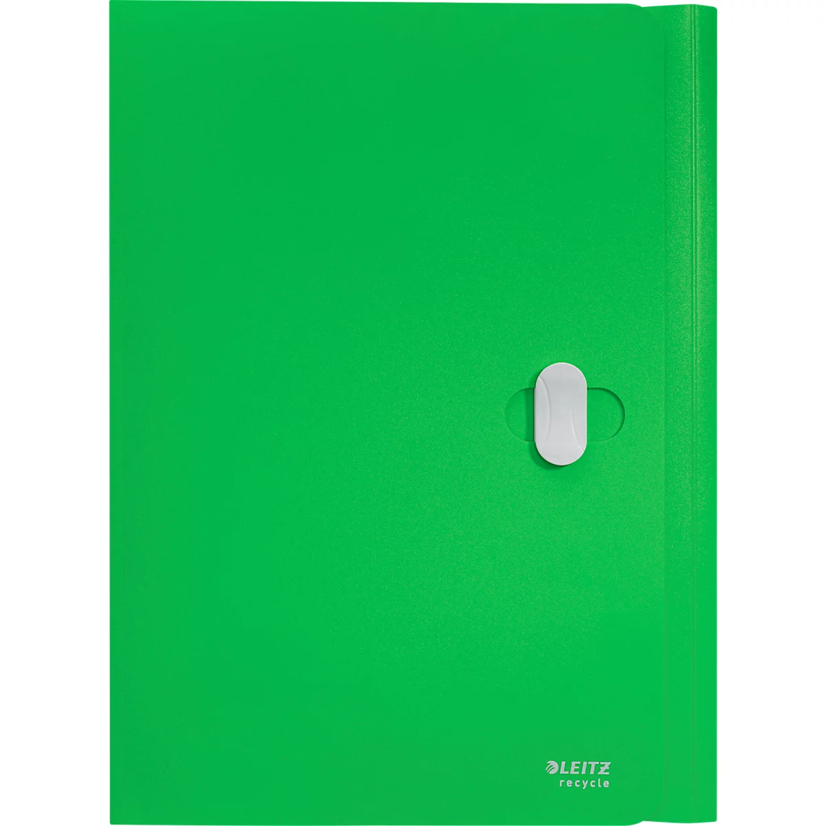 Ein grüner Leitz-Ordner, mit weißem Verschluss und 'LEITZ recycle' Schriftzug.