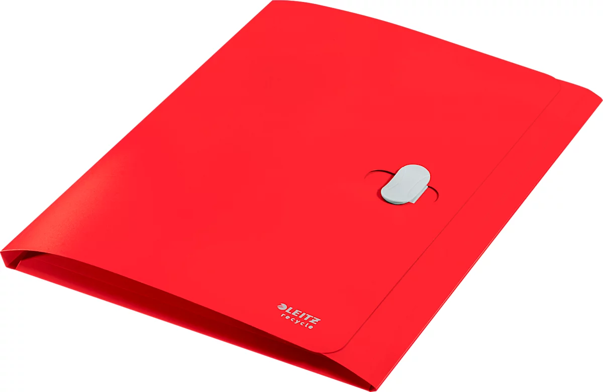 Leitz® Dokumentenmappe Recycle, A4, bis zu 150 Blatt, 3 Einschlagklappen, blickdicht, CO2-neutral, 100 % recycelbar, Blauer Engel, Kunststoff, rot