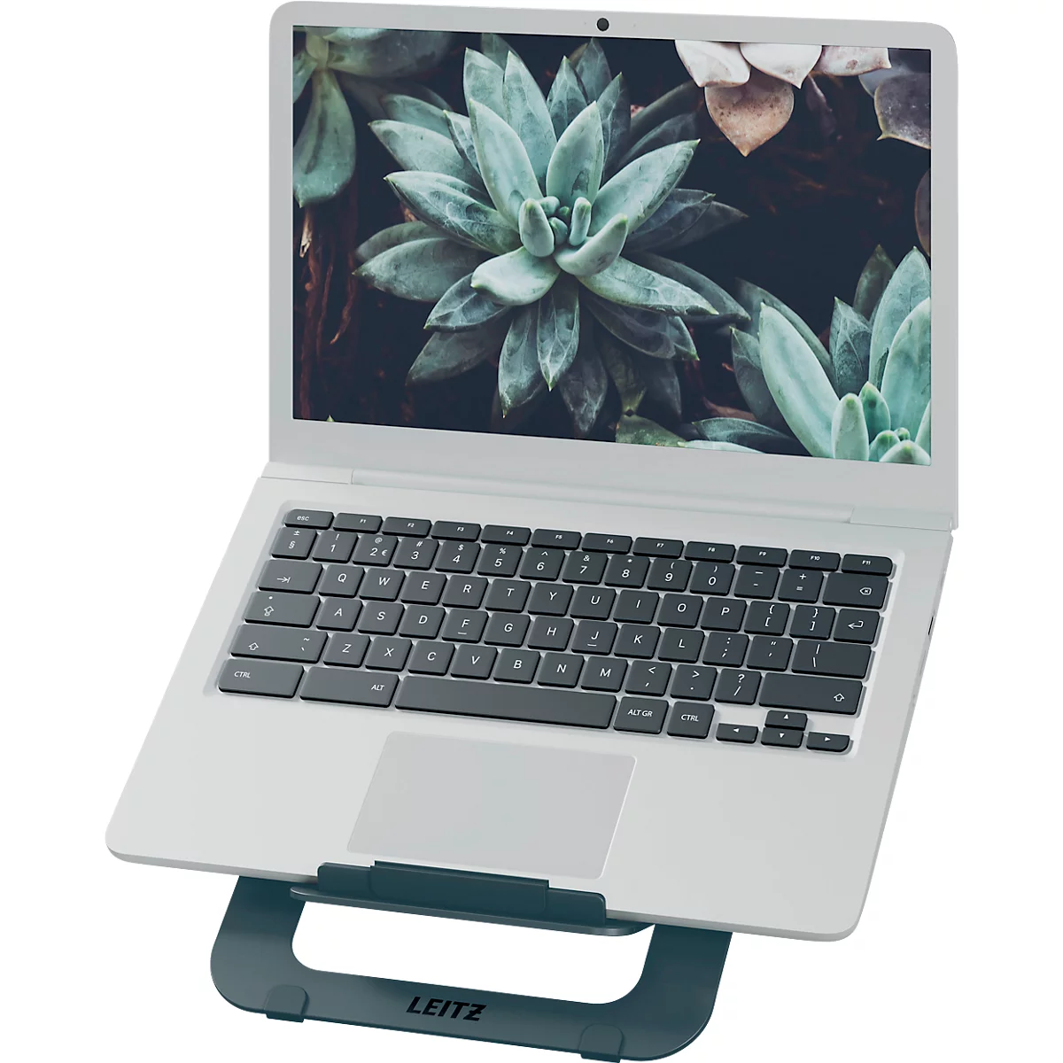 Leitz Ergo Laptopständer 6346-00-89, für 1 Laptop/Tablet 10-17', ergonomisch, ultraflach, zusammenklappbar, höhenverstellbar, Aluminium, dunkelgrau