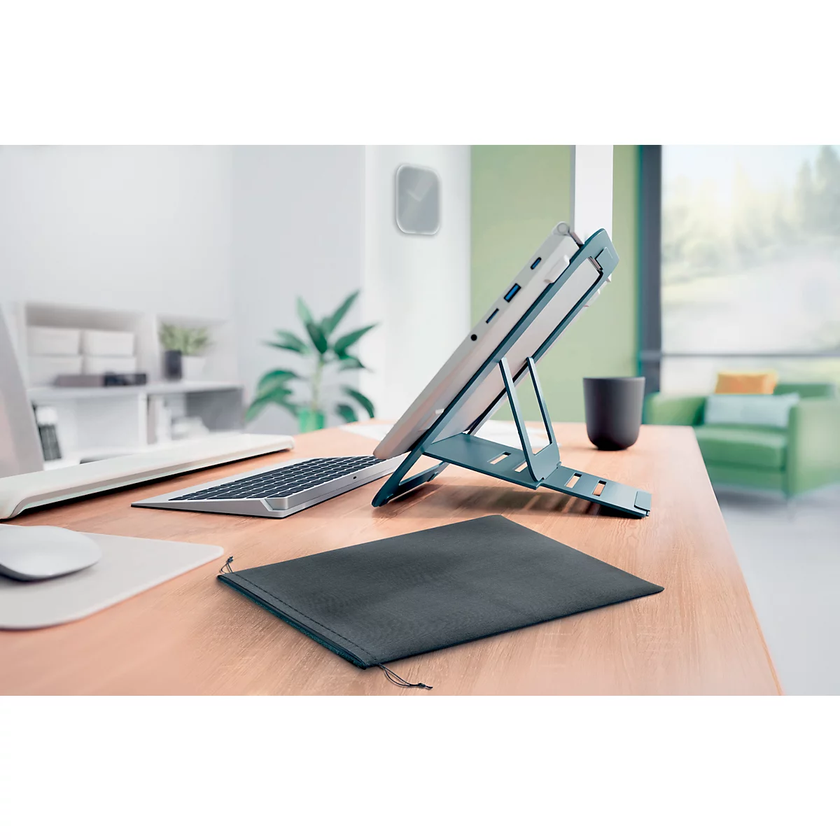 Leitz Ergo Laptopständer 6346-00-89, für 1 Laptop/Tablet 10-17', ergonomisch, ultraflach, zusammenklappbar, höhenverstellbar, Aluminium, dunkelgrau